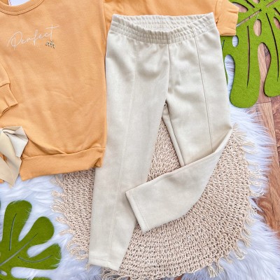 Conj. Blusão Perfect Laço Lateral e Calça Legging - Laranja e Areia